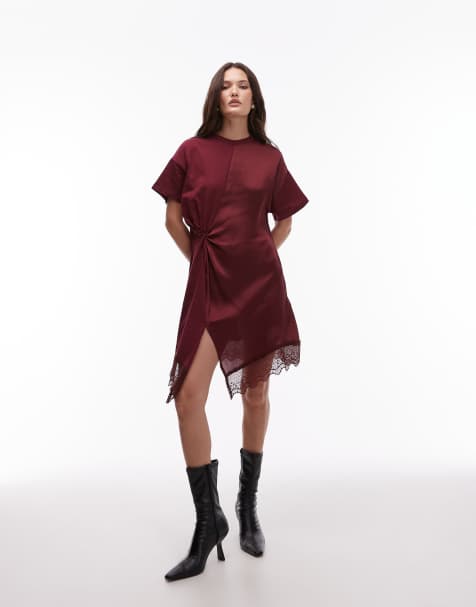 Allsaints Lana lace dress in red - BURGUNDY - view 1
