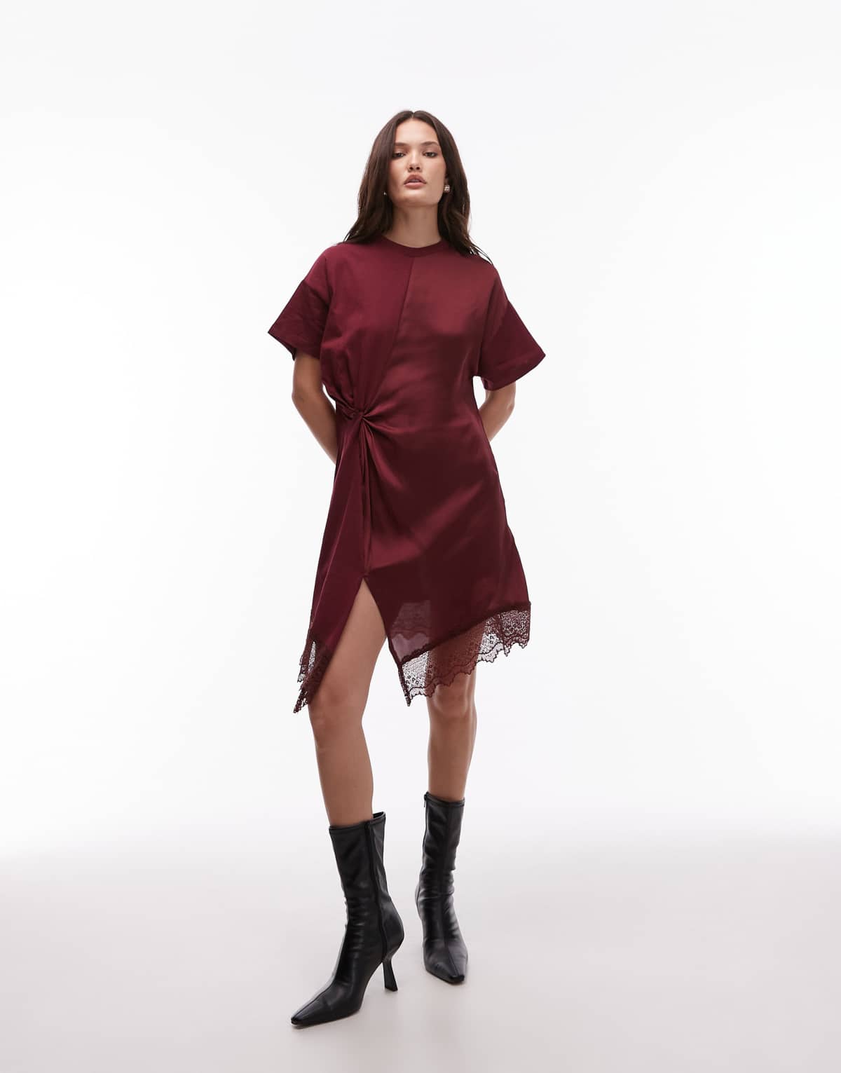Allsaints Lana lace dress in red - BURGUNDY