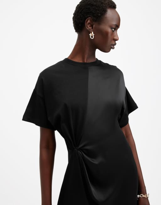 AllSaints Lana lace trim mini dress in black | ASOS