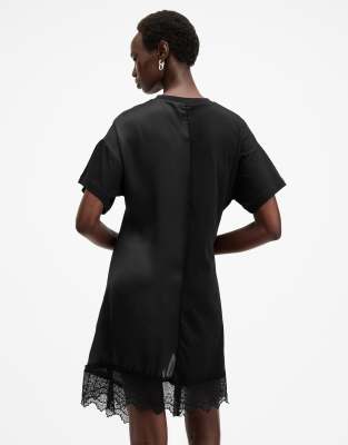 AllSaints Lana lace trim mini dress in black | ASOS