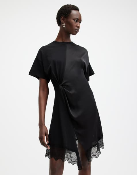 AllSaints – Lana – Minikleid in Schwarz mit Spitzenbesatz - view 1