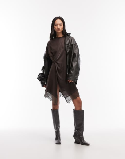 AllSaints - Lana - Robe courte en dentelle à manches courtes - Marron, 2 de 4