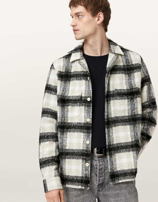 AllSaints – Lapse – Langärmliges Shirt in Schwarz/Grau