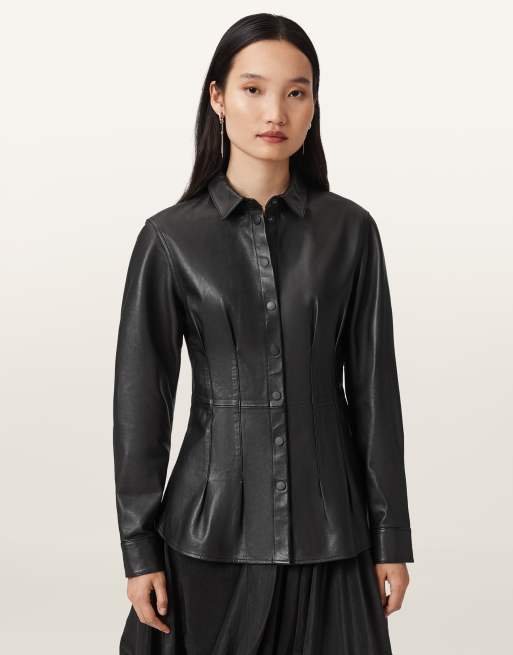 AllSaints – Larson – Lederrock in Schwarz