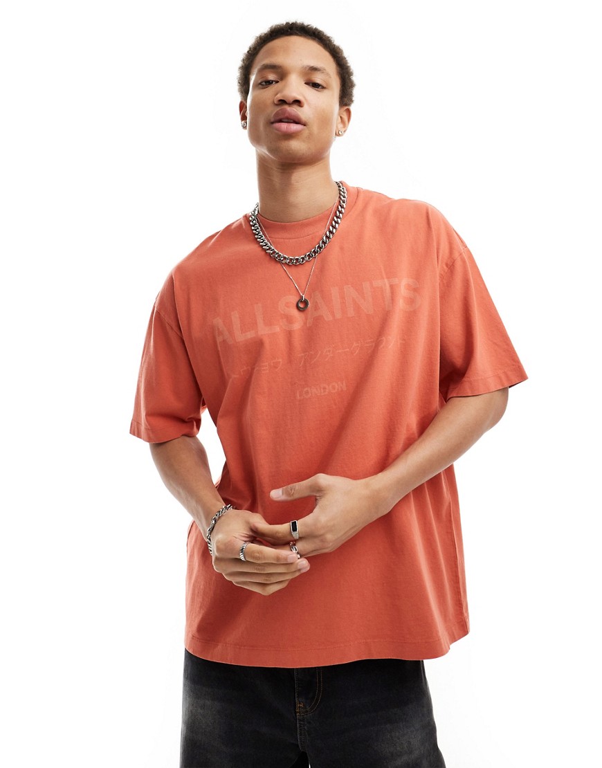 AllSaints Laser oversized t-shirt in orange