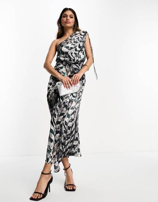 AllSaints Laura Ines one shoulder satin maxi dress in multi