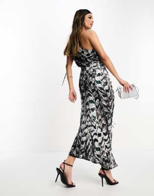 laura silk blend one shoulder maxi dress AllSaints Laura Ines one shoulder satin maxi dress in multi