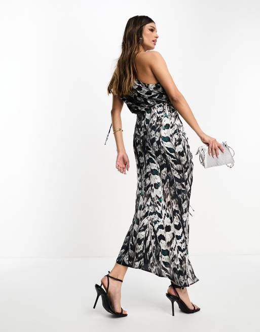 AllSaints Laura Ines one shoulder satin maxi dress in multi