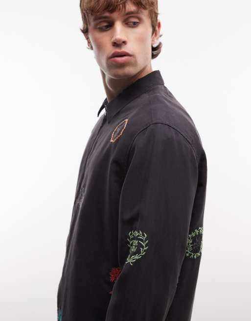 AllSaints - Laurel - Surchemise zippée à manches longues et broderies - Noir, 4 de 5