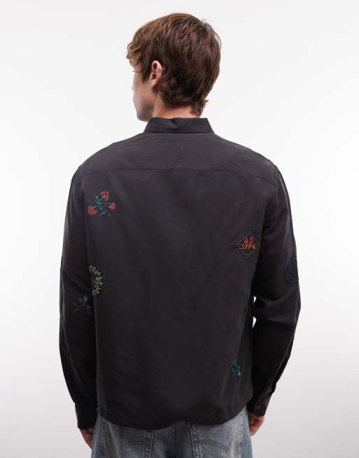AllSaints - Laurel - Surchemise zippée à manches longues et broderies - Noir, 5 de 5