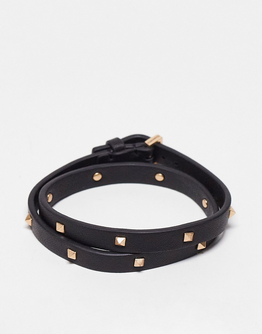 Allsaints Leather Double Wrap Bracelet In Black