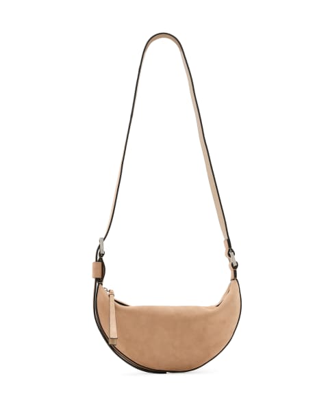 AllSaints leather half moon crossbody bag in mink brown - view 1