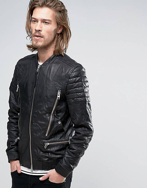 AllSaints Leather Jacket with Multi Zip Pockets