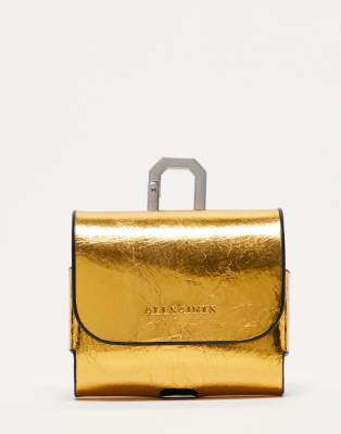 AllSaints leather metallic AirPods case in gold