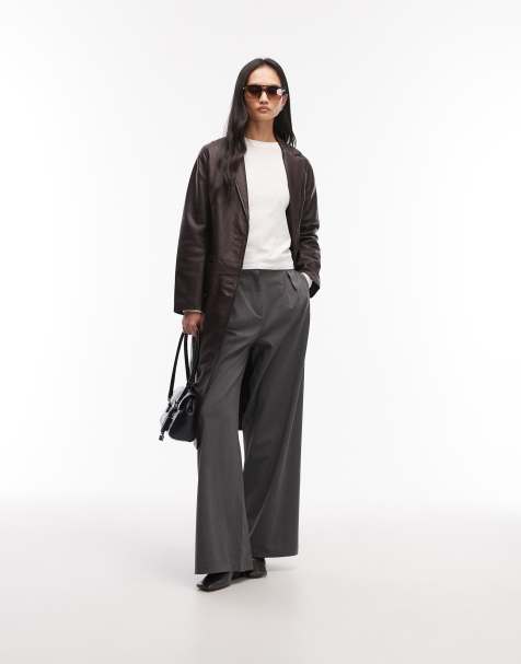 Allsaints leather overcoat in oxblood red - view 1