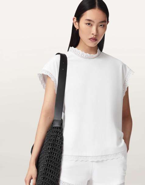 AllSaints – Lele – Tanktop in Optic-Weiß mit Spitzensaum - view 1