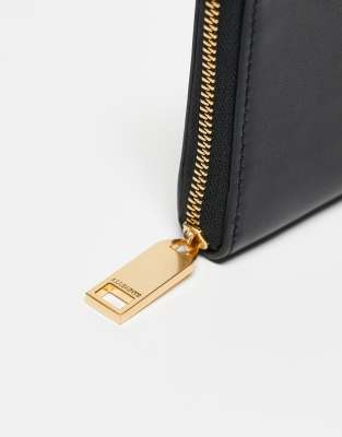 Allsaints Lena Leather Hex Zip Wallet In Black
