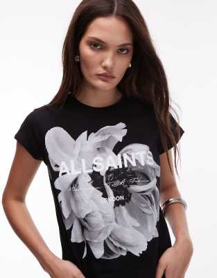 AllSaints - Lena - T-Shirt in Schwarz mit Blumengrafik