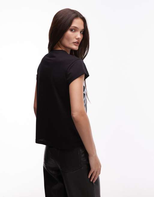AllSaints - Lena - T-shirt nera con grafica di fiori , 2 di 4