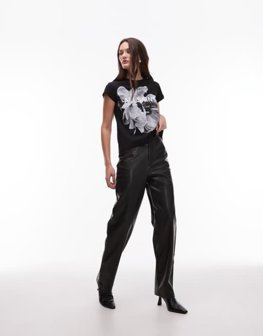 AllSaints - Lena - T-shirt nera con grafica di fiori , 3 di 4