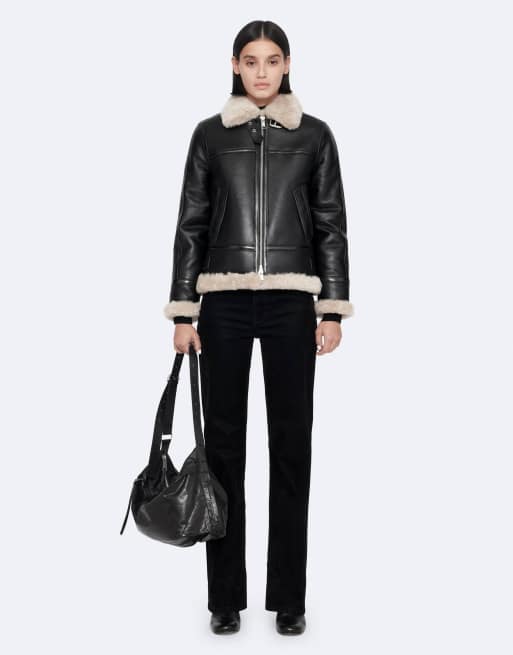 AllSaints - Lennox - Chaqueta negra y beis de borreguito, 2 de 6