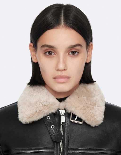 AllSaints - Lennox - Chaqueta negra y beis de borreguito, 4 de 6