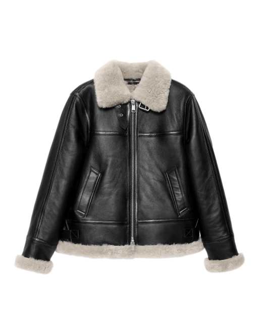 AllSaints Lennox veste en peau retournée noir/naturel, 5 de 6