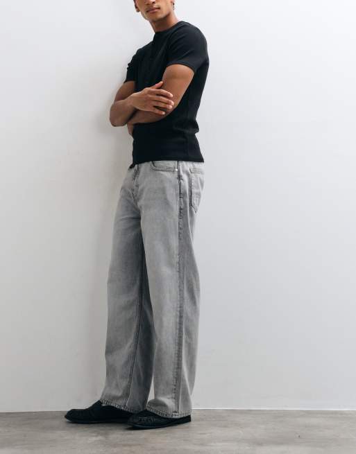 AllSaints Lenny jeans in denim a gamba larga grigio slavato, 2 di 5