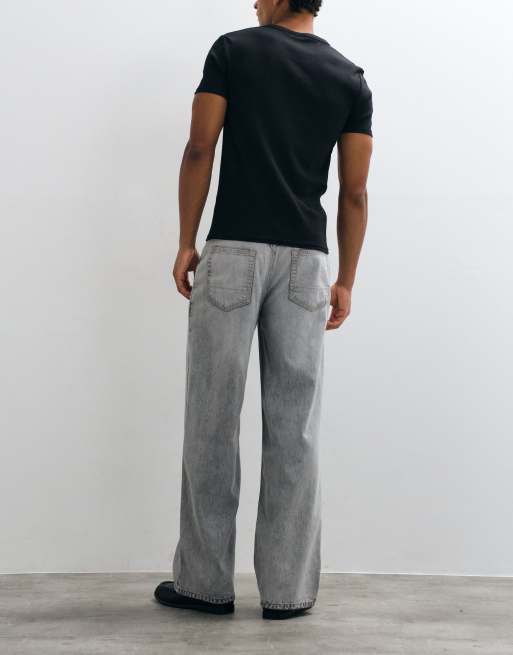 AllSaints Lenny jeans in denim a gamba larga grigio slavato, 3 di 5