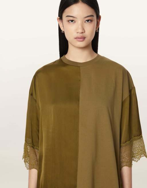 AllSaints Lenny kanten T-shirt in kaki groen, 2 van 7