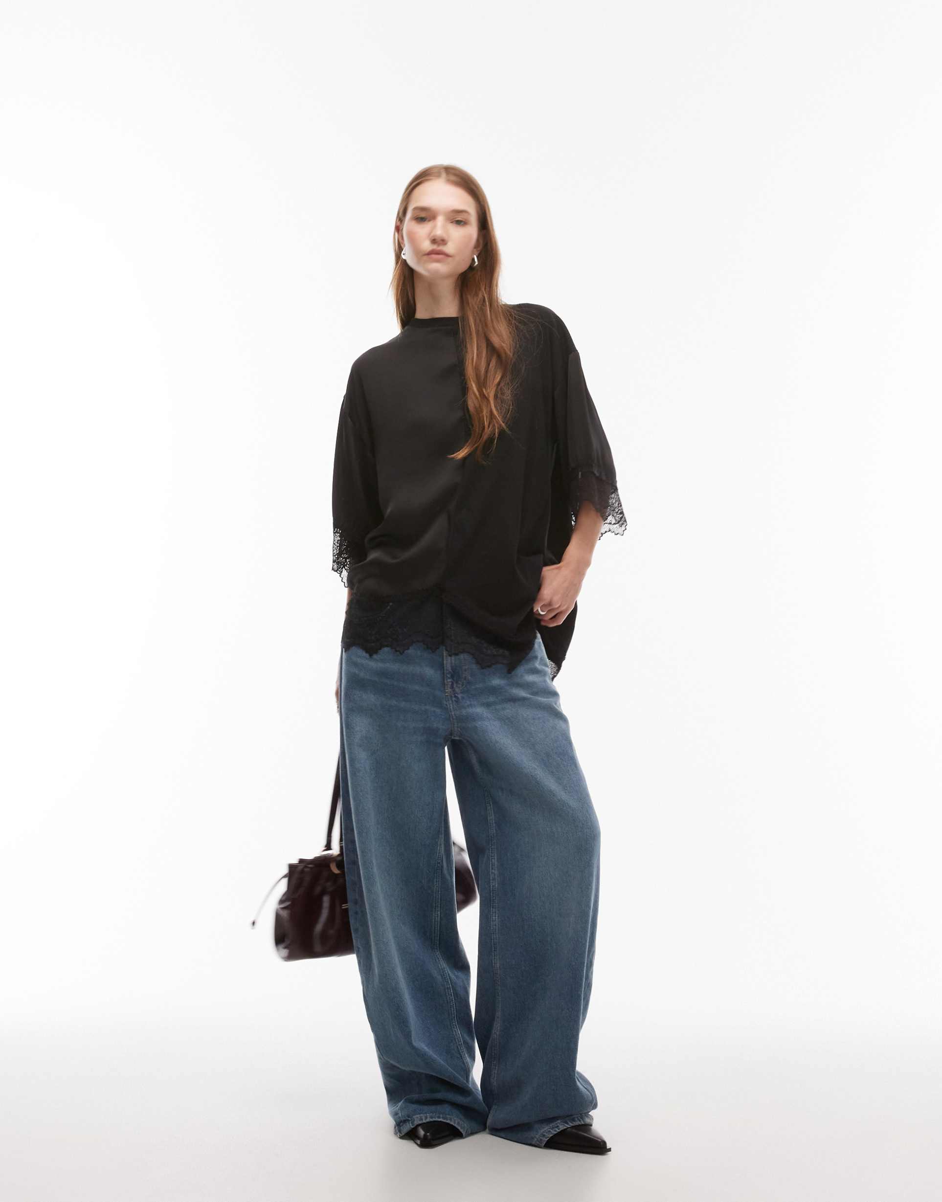 allsaints lenny satin and lace top