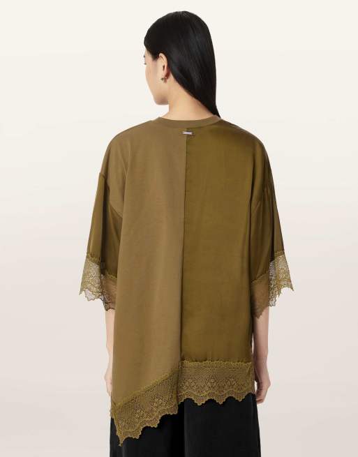 AllSaints Lenny t-shirt en dentelle kaki, 7 de 7