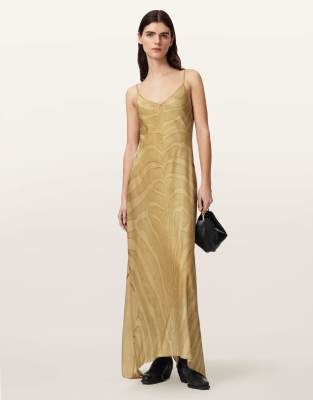 AllSaints - Leona - Kleid in Sandgold mit Zebramuster