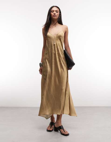 AllSaints - Leona - Vestito midi color oro con stampa animalier zebrata - view 1