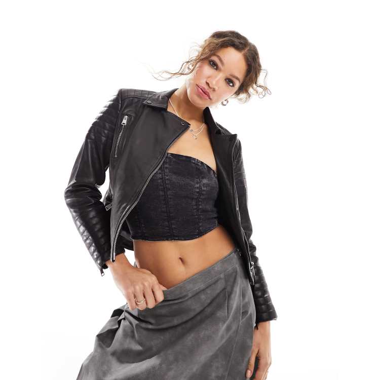 SPANX- LEATHER LIKE MOTO JACKET- LUXE BLACK