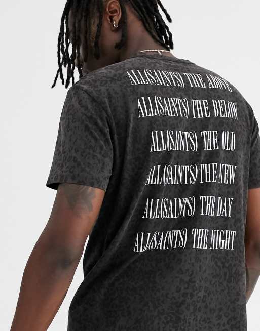 Allsaints Leopard Print Logo T Shirt With Back Print In Vintage Black Asos