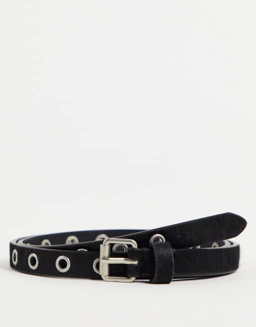 AllSaints - Leren riem van 18 mm breed met oogjes in zwart
