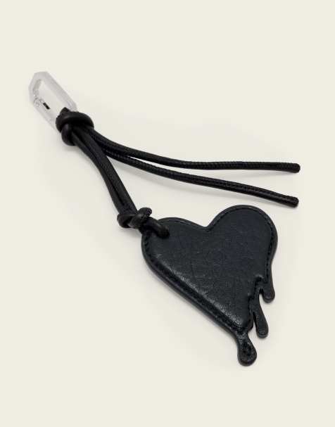 AllSaints - Leren sleutelhanger met druppelend hart in zwart - view 1