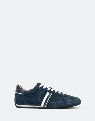 Allsaints Liam Leather Lace Up Sneakers In Navy