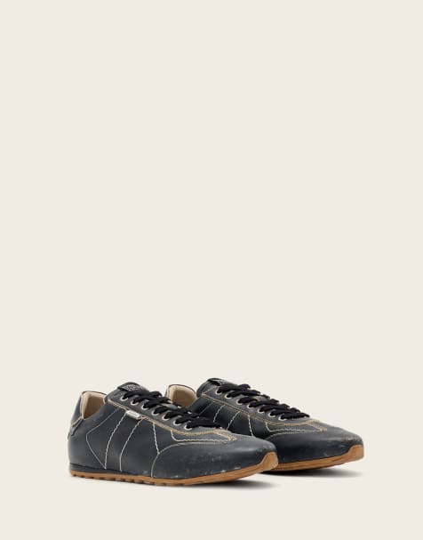 AllSaints Liam leather low top sneakers in washed black - view 1