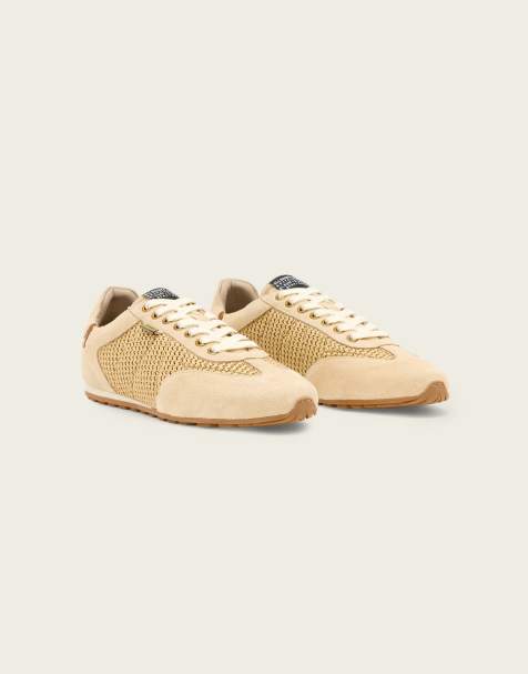 AllSaints Liam low top textured sneakers in beige - view 1