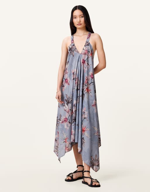 AllSaints – Lil – Kleid in Adena-Staubblau