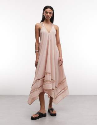 Lil - Robe mi-longue en dentelle sans manches à dos nageur - Rose 40