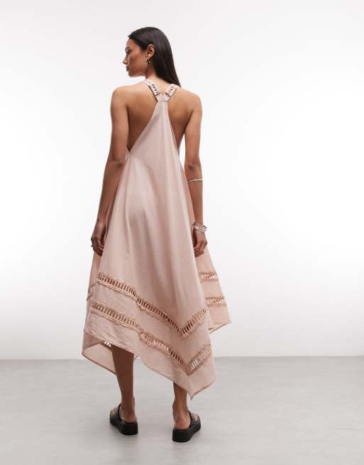 AllSaints Lil sleeveless racer back lace midi dress in pink, 4 of 4