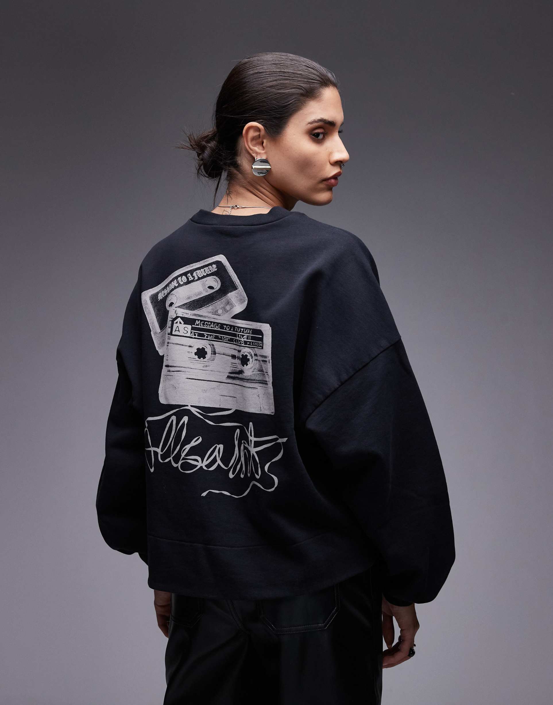 allsaints lila reel sweatshirt in black