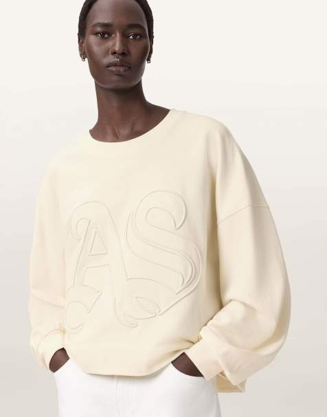 AllSaints – Lila – Sweatshirt in Kieselweiß mit Prägung - view 1