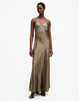 AllSaints Lili maxi dress in metallic gold