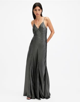Allsaints Lili Tanana Printed Maxi Dress In Gray