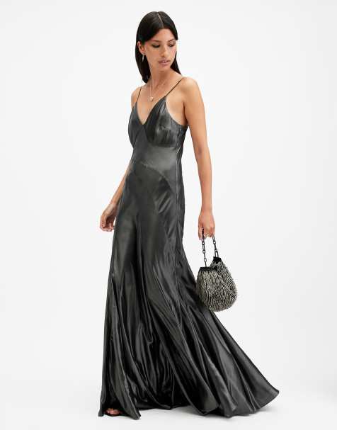 AllSaints Lili maxi dress in metallic grey - view 1
