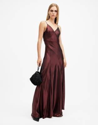 AllSaints - Lili - Maxikleid in Metallic-Rot